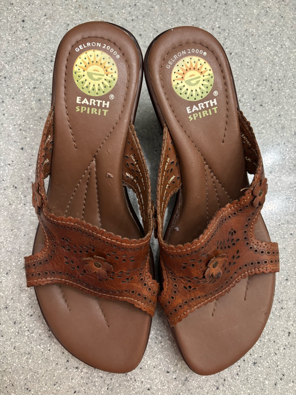 Earth Spirit Women's Brown Perforated Leather Slip-On Clogs